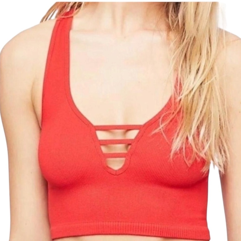 Free People Intimately Neon Pink Ribbed Strappy V-Neck Crop Top OB932821 M/L NEW - Picture 10 of 10